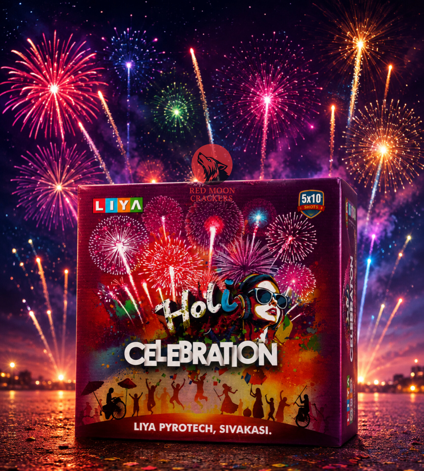 10×5 Night Holi Celebration Multi colour